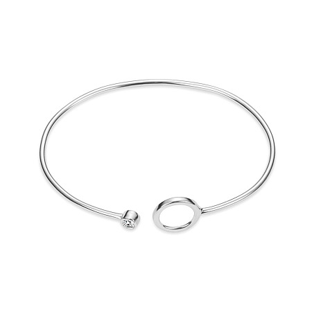 SHEGRACE Simple Design 925 Sterling Silver Cuff Bangle, Circle with Grade AAA Cubic Zirconia, Platinum, 7-1/2 inch(19cm)