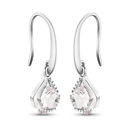 SHEGRACE Luxury Brass Dangle Earrings, Pentagon with AAA Cubic Zirconia, Platinum, 28mm, Pin: 1x0.7mm