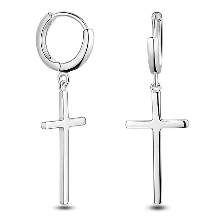 Arricraft 925 Sterling Silver Hoop Earrings, with Cross Pendants, Platinum, 32mm