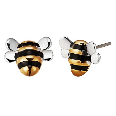 Arricraft Brass Bee Stud Earrings for Women, Platinum & Golden, 9x11mm