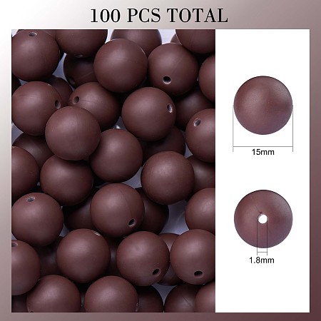 Honeyhandy 100Pcs Silicone Beads Round Rubber Bead 15MM Loose Spacer Beads for DIY Supplies Jewelry Keychain Making, Coffee, 15mm
