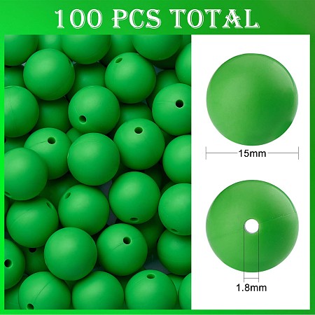 Honeyhandy 100Pcs Silicone Beads Round Rubber Bead 15MM Loose Spacer Beads for DIY Supplies Jewelry Keychain Making, Green, 15mm