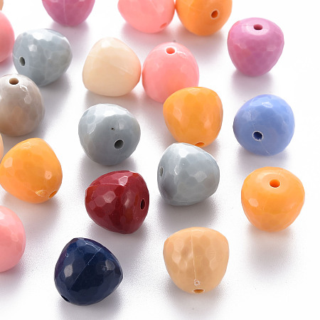 Arricraft Opaque Acrylic Beads, Faceted, Teardrop, Mixed Color, 15x14.5mm, Hole: 2mm, about 243pcs/500g
