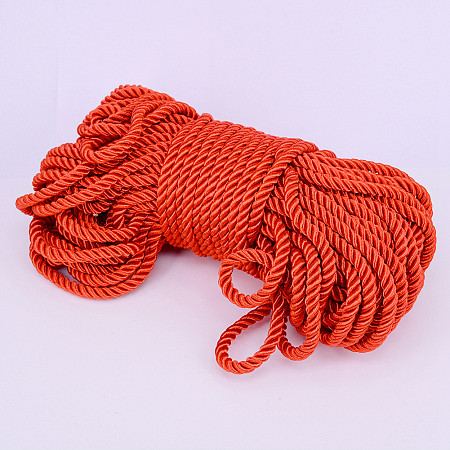 3-Ply Polyester Cords, Twisted Rope, for DIY Gift Bagd Rope Handle Making, Red, 6mm, about 25m/bundle