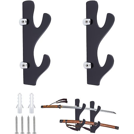 NBEADS 1 Set Black Sword Stand, Sword Wall Hook Acrylic Two-Layer Wall-Mounted Sword Display Holder Stand Adjustable Sword Bracket Hanger Rack for All Swords
