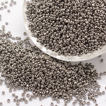 Honeyhandy 8/0 Glass Seed Beads, Grade A, Round, Opaque Colours, Gray, 2.8~3.2mm, Hole: 1.0mm, about 15000pcs/pound