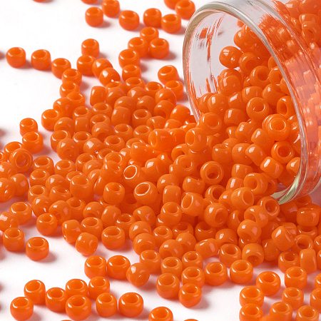 TOHO Round Seed Beads, Japanese Seed Beads, (50A) Opaque Bright Orange, 8/0, 3mm, Hole: 1mm, about 222pcs/bottle, 10g/bottle