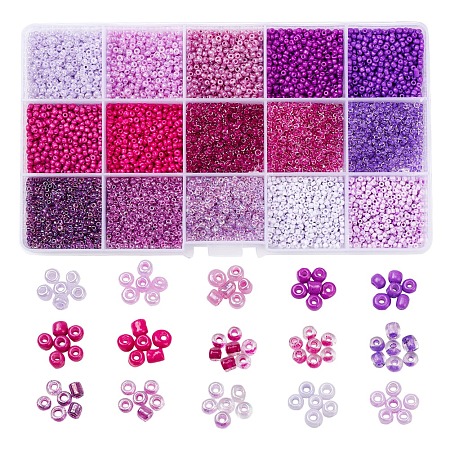 ARRICRAFT 12000Pcs 15 Style 12/0 Glass Round Seed Beads, Baking Paint & Ceylon & Trans & Transparent Inside Colours Round Hole Beads, Small Craft Beads, for DIY Jewelry Making, Mixed Color, 1.5~3X1.5~2mm, Hole: 0.5~1mm, 800pcs/style