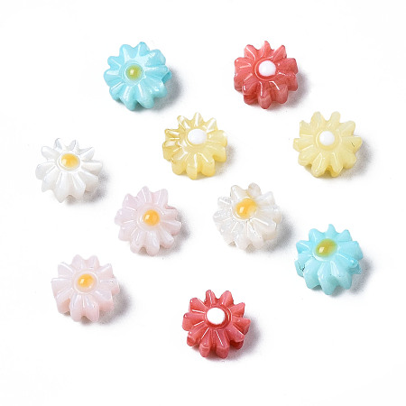 ARRICRAFT Natural Freshwater Shell Beads, with Enamel, Flower, Mixed Color, 6x3mm, Hole: 0.9mm