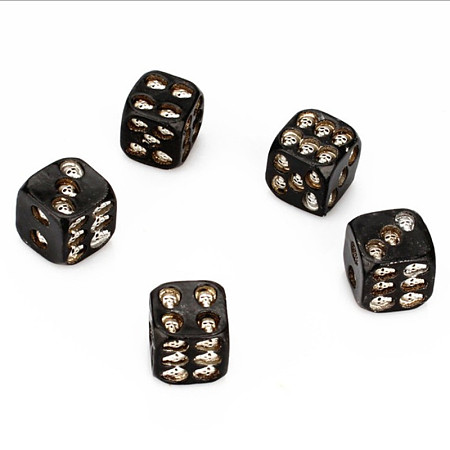 Honeyhandy Resin 6 Sided Dices, Cube with Skull, for Table Top Games, Role Playing Games, Math Teaching, Halloween Theme, Silver & Black, 18x18x18mm, 5pcs/set