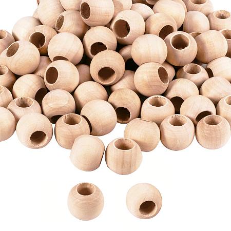 PandaHall Elite 120 Pcs 20mm (0.8 Inch) Natural Unfinished Wood Spacer Beads Large Hole Round Ball Wooden Loose Beads for Bracelet Pendants Crafts DIY Jewelry Making, Hole 9mm
