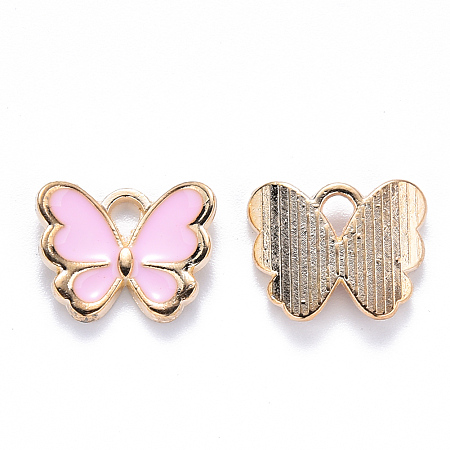 Honeyhandy Alloy Enamel Charms, Butterfly, Light Gold, Pink, 10.5x13x3mm, Hole: 2mm