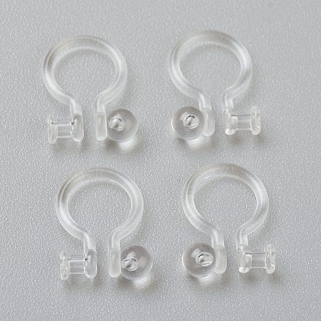 Honeyhandy Plastic Clip-on Earring Findings, for Non-pierced Ears, Clear, 11x8.5x1.2mm, Hole: 0.8mm
