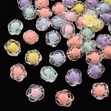 Honeyhandy Transparent Acrylic Beads, Bead in Bead, Flower, Mixed Color, 11x11x11mm, Hole: 2mm