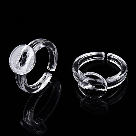 Honeyhandy Transparent Acrylic Open Cuff Ring Components, Flat Round Ring Settings for Kids, Clear, US Size 3(14mm), Tray: 9mm