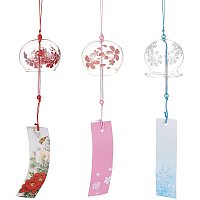 BENECREAT 3PCS Japanese Wind Chimes Pink Cherry/Red/Blue Glass Wind Bells Handmade Pendants for Birthday Gift and Home Decors