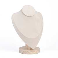 Honeyhandy Necklace Bust Display Stand, with Wooden Base, Linen, 17x24cm