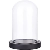 NBEADS Eternal Flower Glass Display Dome Cloche, Glass Display with Wood Pedestal Half Round Clear Glass Jewelry Display Case Bell Jar Cloche for Items Display Home Decoration, Black Base
