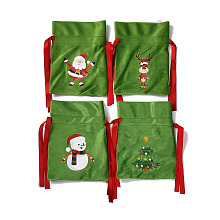 Christmas Theme Velvet Packing Pouches, Drawstring Bags, Rectangle with Deer/Santa Claus/Christmas Tree/Snowman Pattern, Olive Drab, 16.5x12.5cm, 4 style, 1pc/style, 4pcs/bag