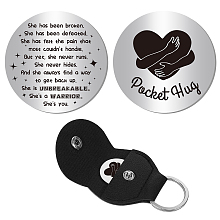 CREATCABIN Pocket Hug Token Inspiration Gift Long Distance Relationship Keepsake Stainless Steel Double Sided with PU Leather Keychain for Friends Family Daughter 1.2 x 1.2 Inch