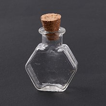 Hexagon Dollhouse Miniature Glass Cork Bottles Ornament, Glass Empty Wishing Bottles for Doll House Decoration, Clear, 3cm, Bottle: 25x20.5x8.5mm