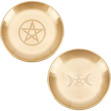 UNICRAFTALE 2pcs 2 Styles 14.1cm Diameter 201 Stainless Steel Home Tealight Candle Holder Tray Golden Flat Round with Triple Moon or Pentagram Pattern Perfume Tray Metal Vanity Decor Tray