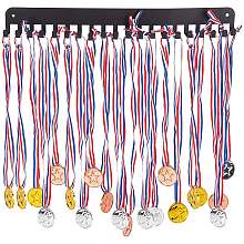 CREATCABIN Medal Holder Display Hanger Rack Metal Key Holder Organizer Wall Mouted Jewelry Leash Small Accessories Rack with Screws for Gymnastics Running Swimming Dancer 20PCS Hooks 15.94in, Black