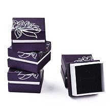 Printed Cardboard Jewelry Set Boxes, with Black Sponge Inside, Square with Flower Pattern, Purple, 5.2x5.2x3.6cm