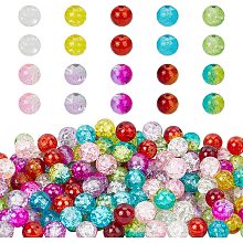 PandaHall Elite 8mm Glass Lampwork Beads 200pcs 10 Colors Crystal Crackle Beads for Necklace, Bracelet, Earring Craft Supplies Adults