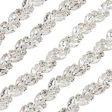 FINGERINSPIRE 1 Yard 15mm Bling Silver Rhinestone Chain Trim Leaf Shape Elegant Crystal Rhinestone Applique Chain DIY Crafts Fashion Fringe Trim, Bridal Costume Embellishment for Wedding Party