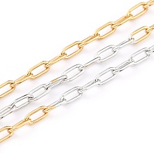 Honeyhandy Two Tone 304 Stainless Steel Paperclip Chains, Drawn Elongated Cable Chains, Soldered, with Spool, Golden & Stainless Steel Color, 3x1.5x1mm, 32.8 Feet(10m)/roll