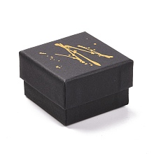 Honeyhandy Hot Stamping Cardboard Jewelry Packaging Boxes, with Sponge Inside, for Rings, Small Watches, Necklaces, Earrings, Bracelet, Square, Black, 5.1x5.1x3.3cm