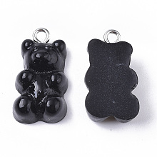 Honeyhandy Resin Pendants, with Platinum Tone Iron Loop, Imitation Food, Bear, Black, 20.5~22.5x11.5x7mm, Hole: 2mm