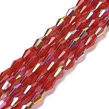 Baking Painted Glass Beads Strands, Imitation Opalite, Faceted, AB Color, Bicone, FireBrick, 4x8mm, Hole: 0.9mm, about 67pcs/strand, 22.44''(57cm)