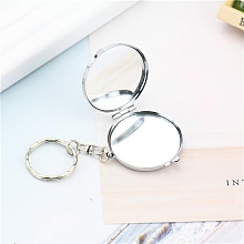 Honeyhandy Iron Folding Mirror Keychain, Travel Portable Compact Pocket Mirror, Blank Base for UV Resin Craft, Round, 8.5cm, Round: 40.5x41x8mm, Ring: 25x2.5mm