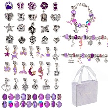 Honeyhandy DIY Alloy European Bracelets Making Kits, including Alloy and Resin European Beads, Alloy Enamel Dangle European Charms, Paper Box, Medium Purple