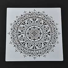 Honeyhandy PET Drawing Stencil, Reusable Stencils for Paper Wall Fabric Floor Furniture Canvas Wood, Mandala Flower Pattern, White, 30x30x0.02cm