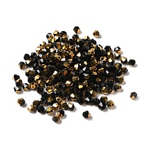 Transparent Electroplate Glass Beads, Half Golden Plated, Faceted, Bicone, Black, 4.5x4mm, Hole: 1mm, 500Pcs/bag