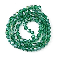 Honeyhandy Transparent Glass Beads, AB Color Plated, Faceted Bicone, Light Sea Green, 4x4mm, Hole: 1mm, about 92~96pcs/strand, 13.78~14.37 inch