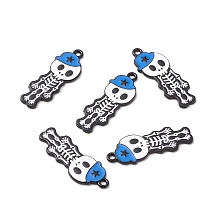 Halloween Alloy Enamel Pendants, Electrophoresis Black, Skull with Hat, Blue, 33x12.5x1.5mm, Hole: 1.8mm