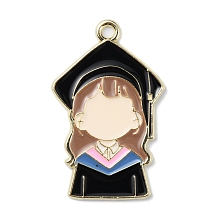 Honeyhandy Graduation Theme Alloy Enamel Pendants, Light Gold, Girl, 30x19x1.5mm, Hole: 1.8mm