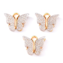 Honeyhandy Alloy Enamel Pendants with Glitter Powder and Zinc Alloy Hanging Plating, Butterfly, Light Gold, WhiteSmoke, 13x15x3.5mm, Hole: 2.0mm