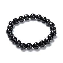 Honeyhandy Natural Obsidian Stretch Beaded Bracelets, Round, Inner Diameter: 2-1/8 inch(5.5cm), Beads: 8~9mm