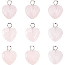 BENECREAT 24PCS Heart Shape Natural Rose Quartz Charms Healing Stone Beads Pendants with Platinum Brass Peg Bail for Necklace Jewelry Making, Hole: 1.8mm