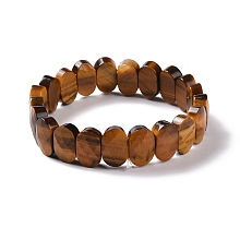 Honeyhandy Natural Tiger Eye Oval Beaded Stretch Bracelet, Gemstone Jewelry for Women, Inner Diameter: 2-1/8 inch(5.4~5.5cm)