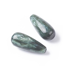 Honeyhandy Natural Seraphinite Beads, Half Drilled, Teardrop, 20~20.5x8~8.5mm, Half Hole: 1mm