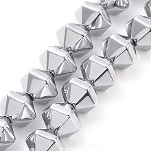 Honeyhandy Electroplated Non-magnetic Synthetic Hematite Beads Strands, Faceted, Bicone, Platinum Plated, 8x10x8.5mm, Hole: 0.8mm, about 49pcs/strand, 15.75 inch(40cm)