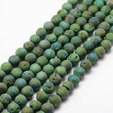 Honeyhandy Electroplated Natural Quartz Crystal Beads Strands, Druzy Geode Crystal, Round, Green, 8mm, Hole: 1mm, about 50pcs/strand, 15.3 inch(39cm)