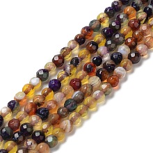 Honeyhandy Natural Agate Beads Strands, Faceted Round, Dyed & Heated, Yellow, 4~4.2x4~4.1mm, Hole: 0.8mm, about 89~93pcs/strand, 14.37''(36.5cm)