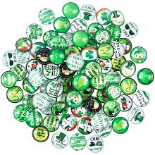 PandaHall Elite Green Glass Cabochons, 120pcs 30 Style 12mm Saint Patricks Day Costume Half Round Dome Cabochons Irish Cabochons Mosaic Tiles for Photo Pendant Jewelry Making